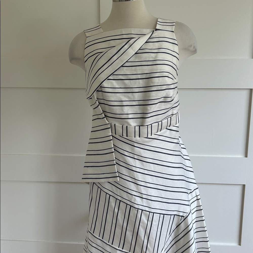 ACLER- Strand midi dress asymmetrical panels in navy and cream handkerchief hem - Picture 6 of 12